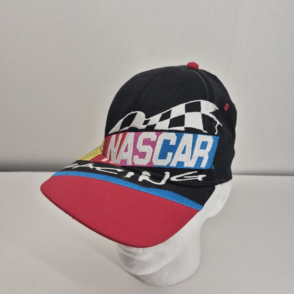 Vintage NASCAR Hat Cap Snap Back Black Red Racing Mens Auto Racing 90s